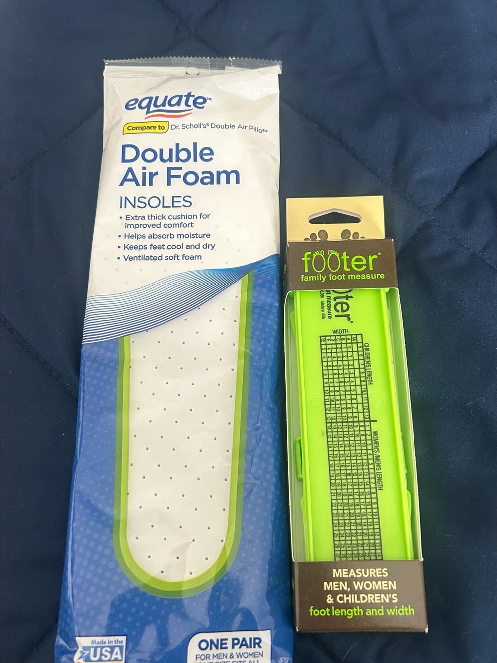 Shoe Accessories - Equate Double Air Foam Insoles - White and Shoe Measure